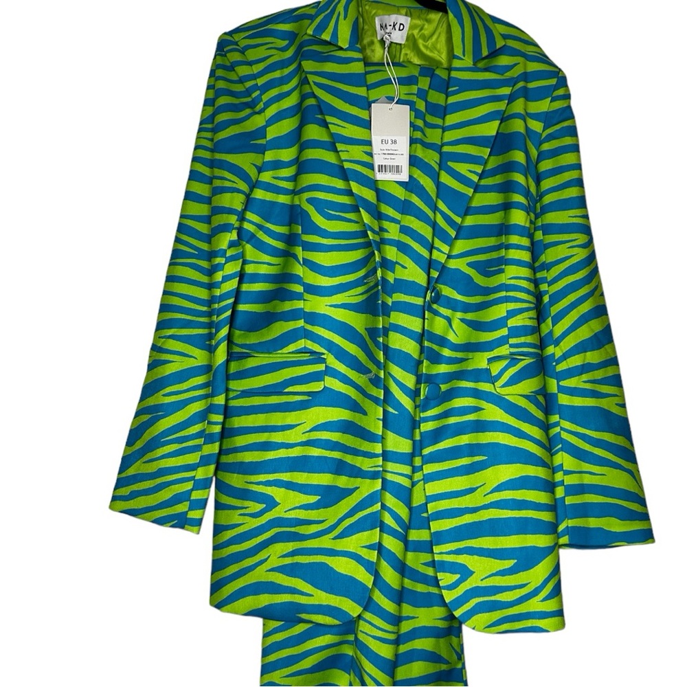 NWT Nakd Electric blue and lime green zebra print women suit